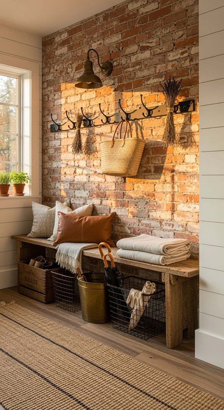 farmhouse rustic brick accent wall