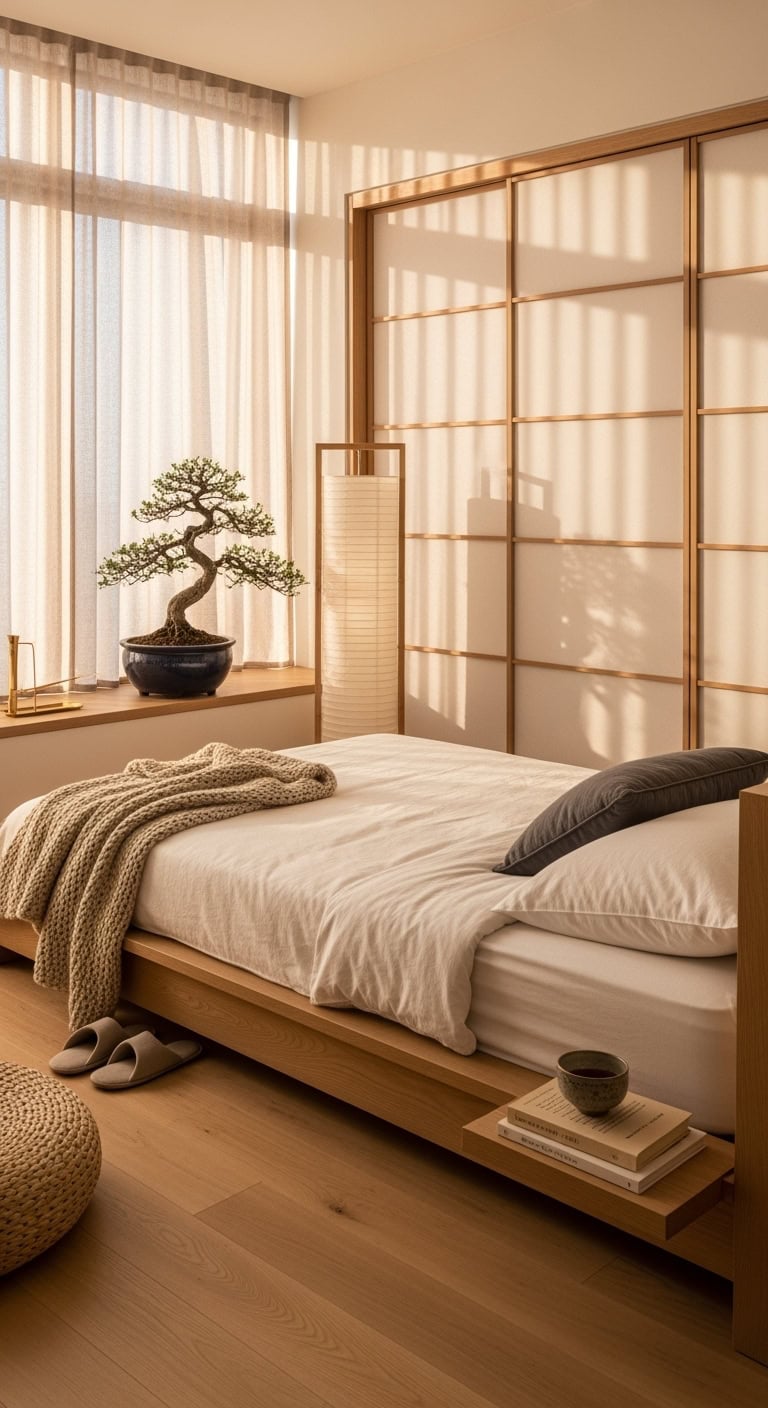 serene minimalist Japanese zen bedroom