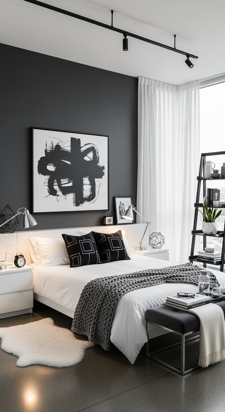 contemporary monochrome bedroom