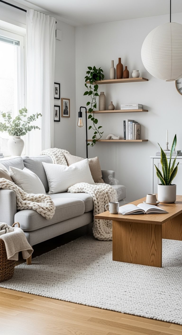 Scandinavian minimalist cozy living room