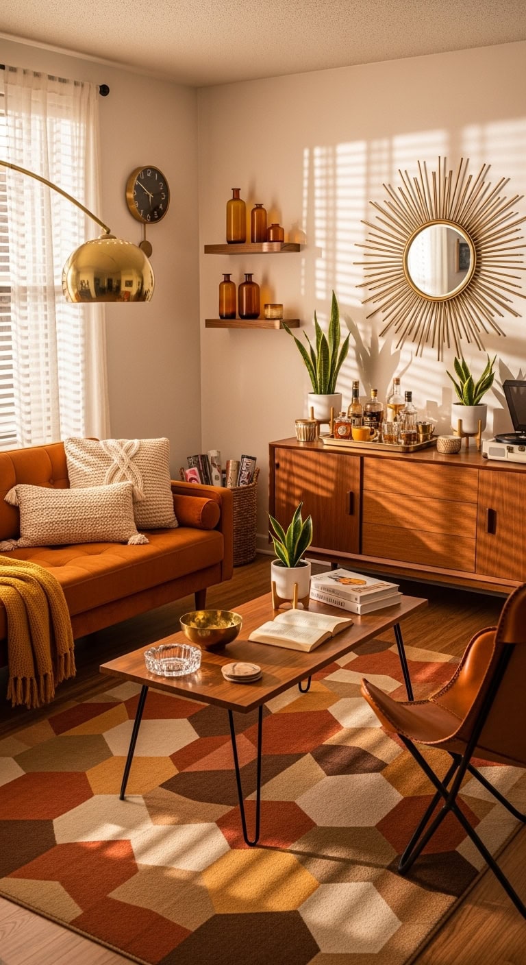 Warm mid-century modern living room
