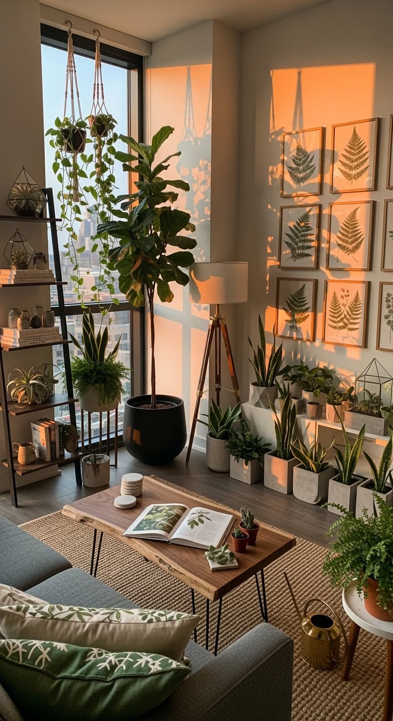 Modern plant-filled living room