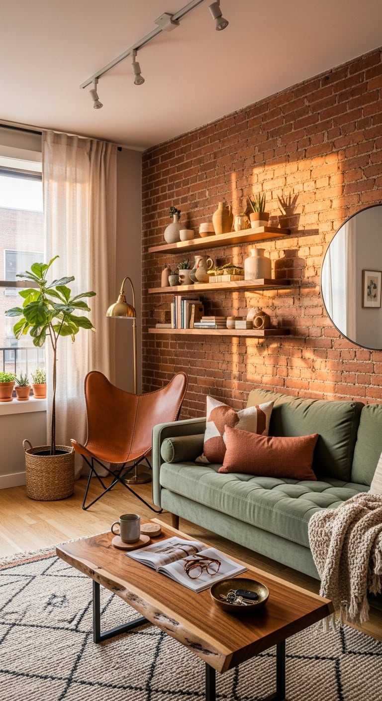 Cozy exposed brick living room