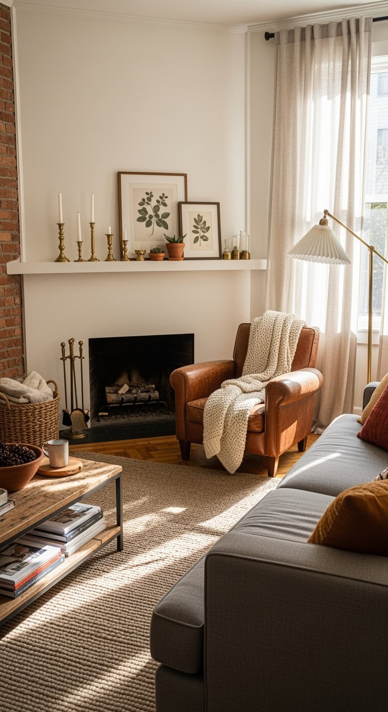 Warm fireplace living room