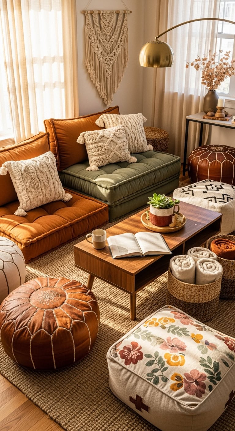 Relaxed floor cushion seating
