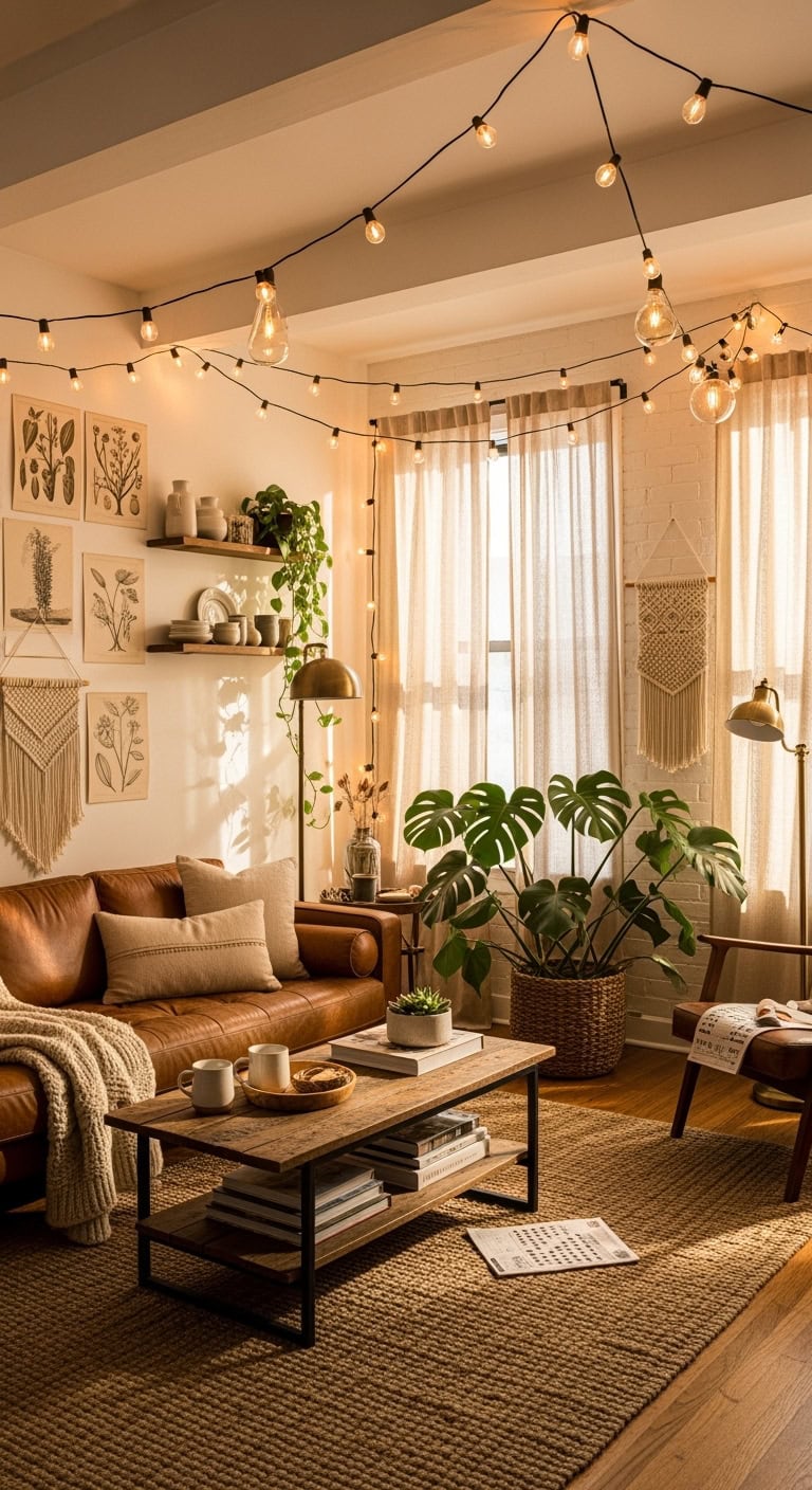 Cozy string light ambiance