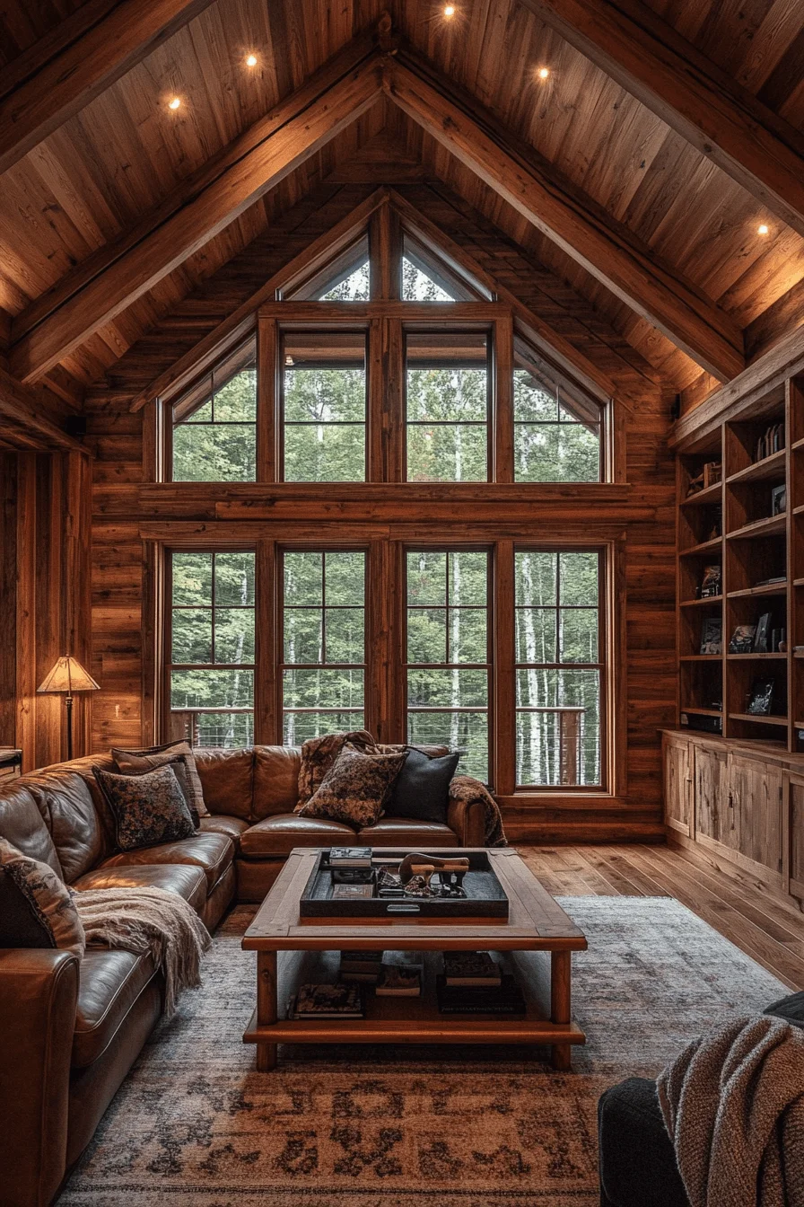 Warm woodland cabin living room