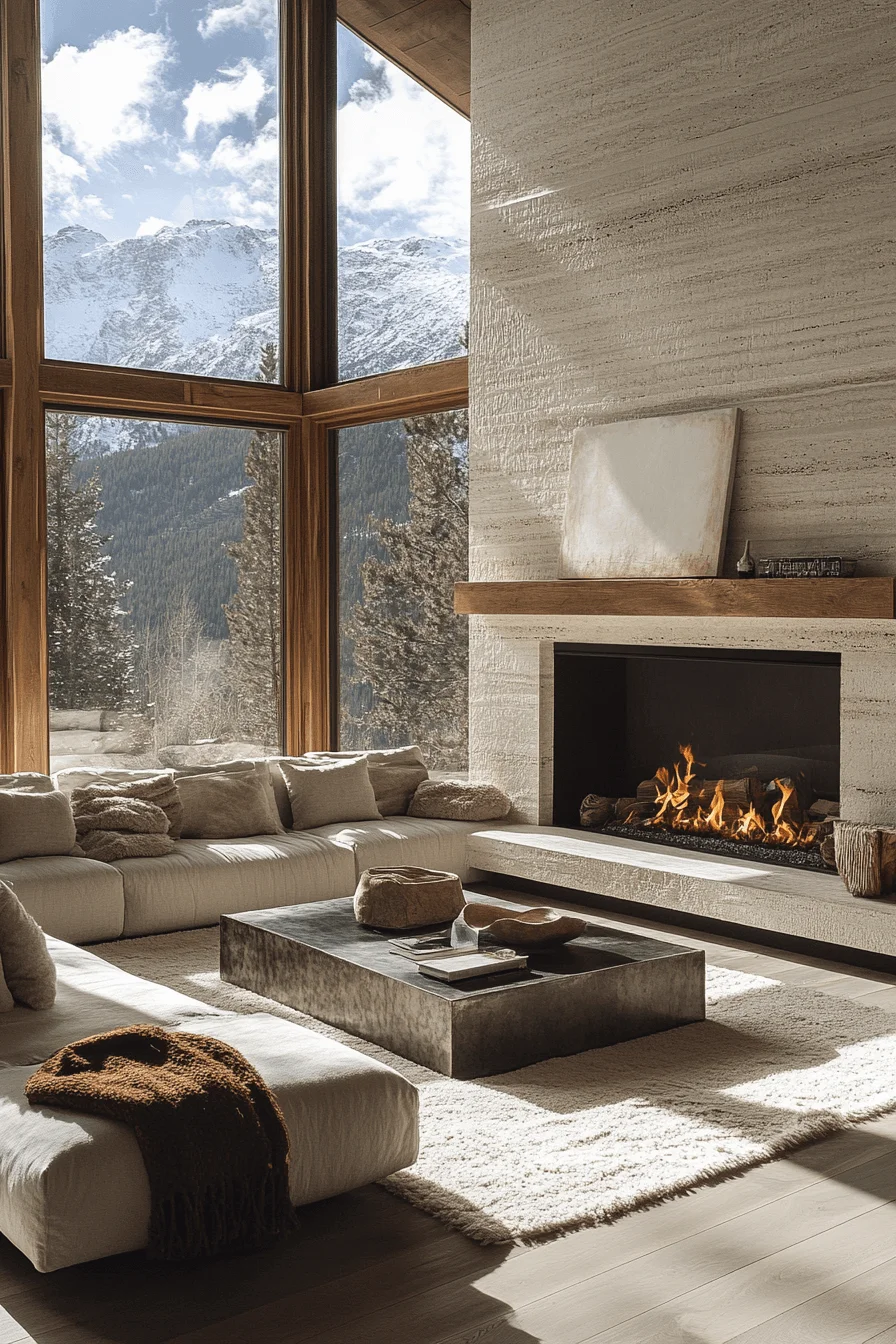 Modern chalet cabin living room