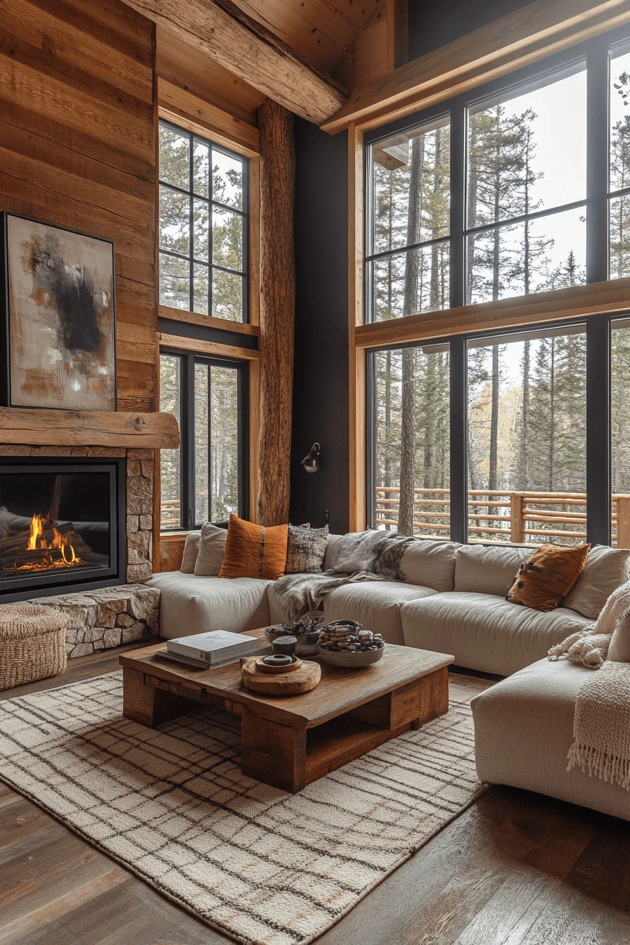 Contemporary rustic cabin living room