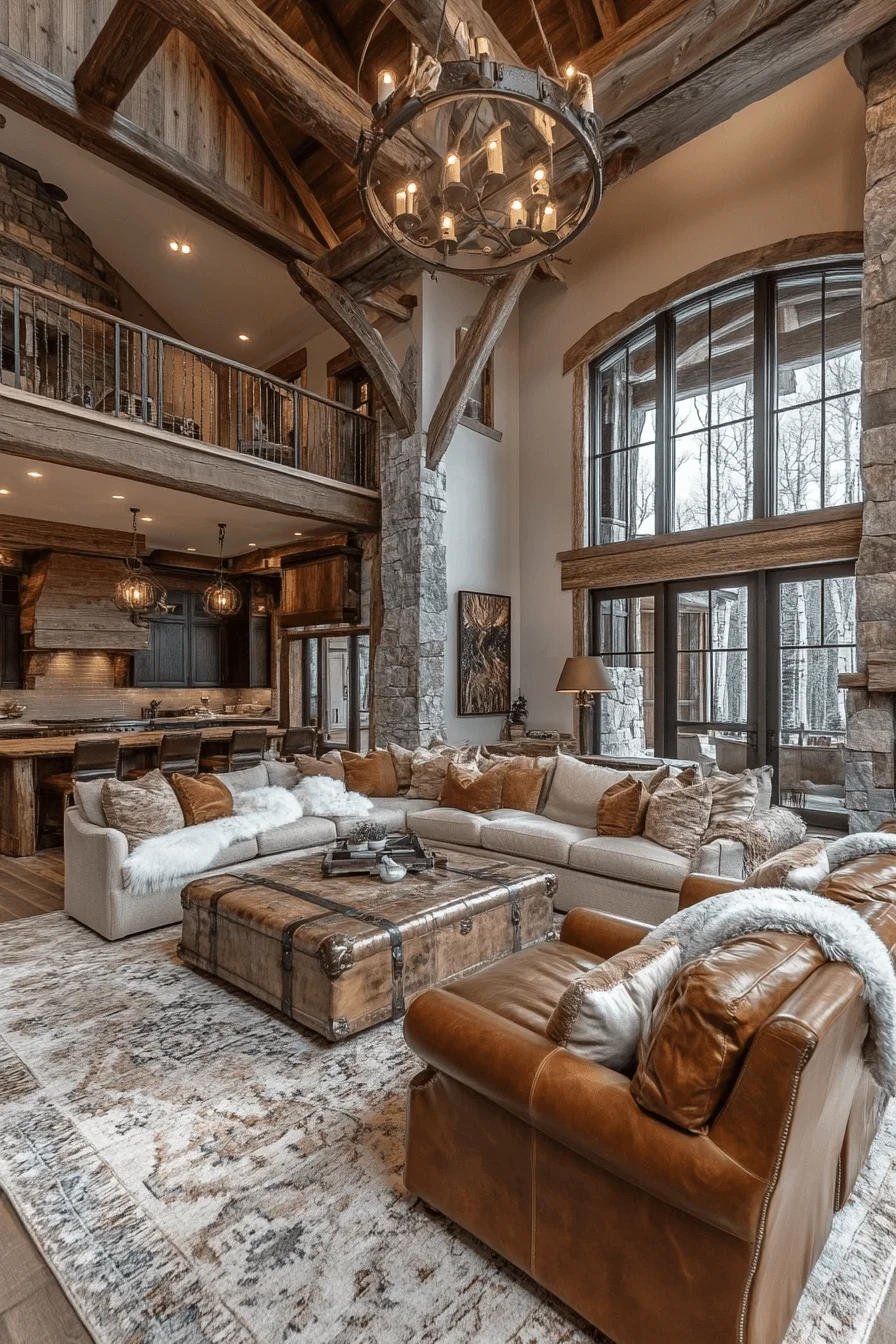 Elegant rustic cabin living room