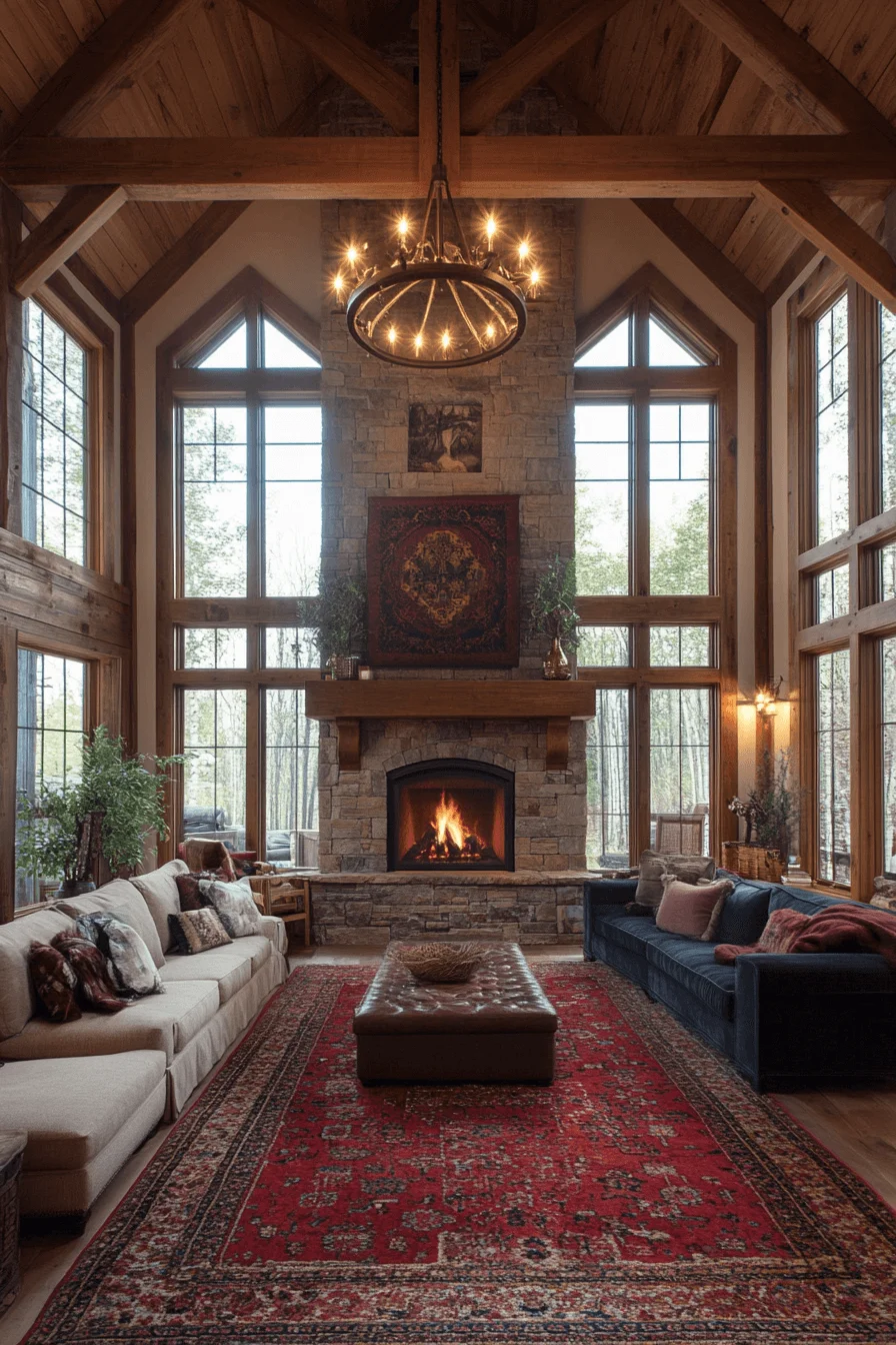 Vaulted ceiling cabin living room