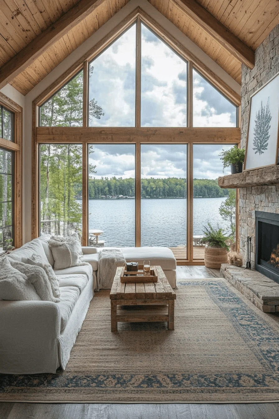 Lakeside luxury cabin living room