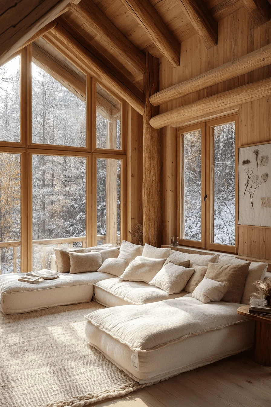Warm timber cabin living room