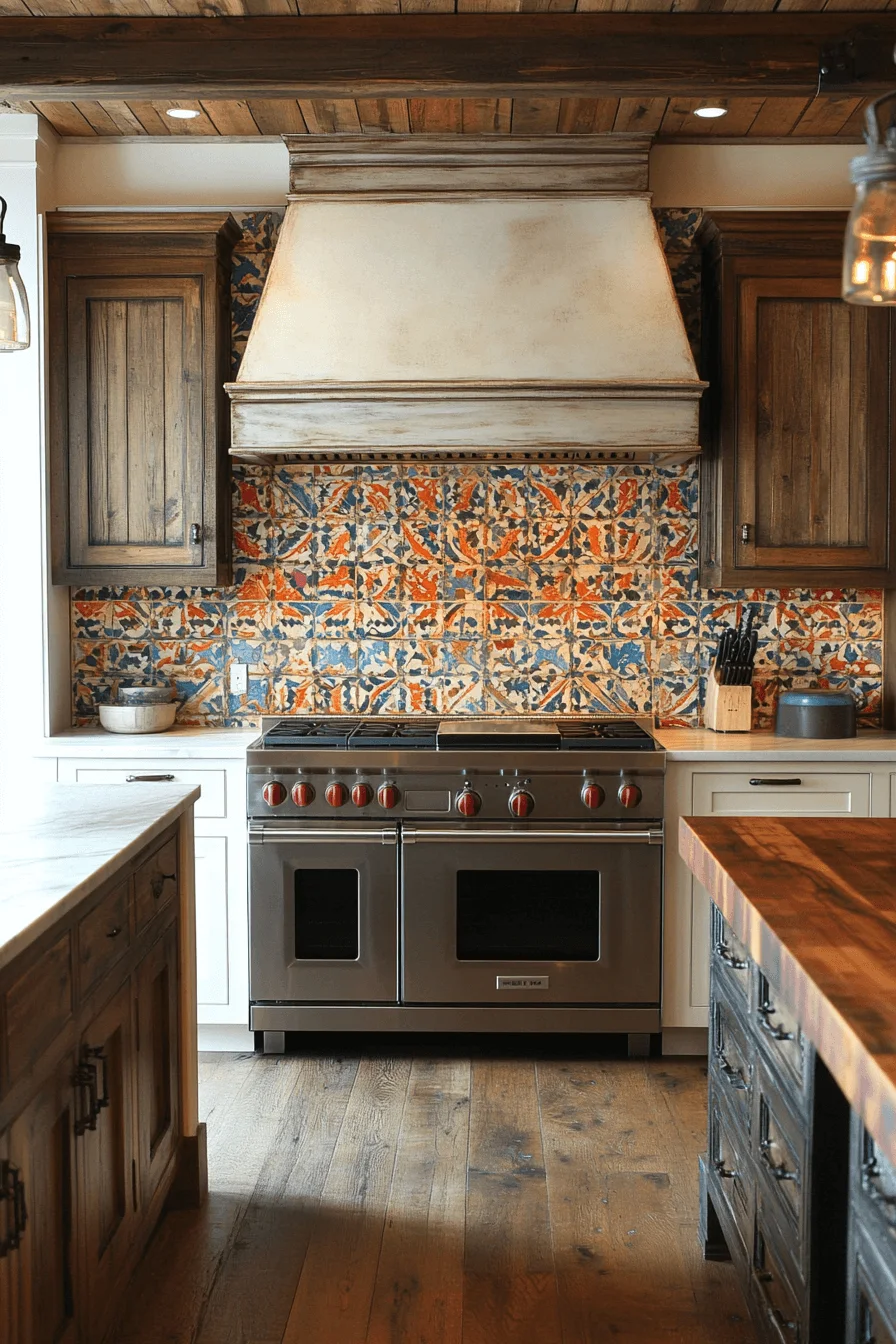 Hand-Painted Tile Kitchen Backsplash
