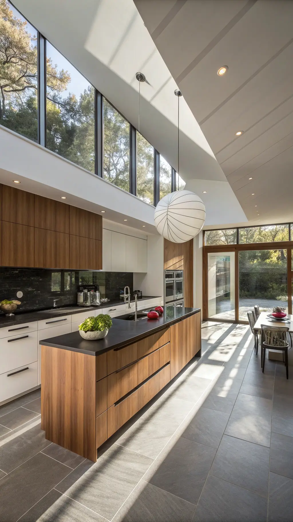 Minimalist Japanese style kitchen with walnut panels and hidden compartments