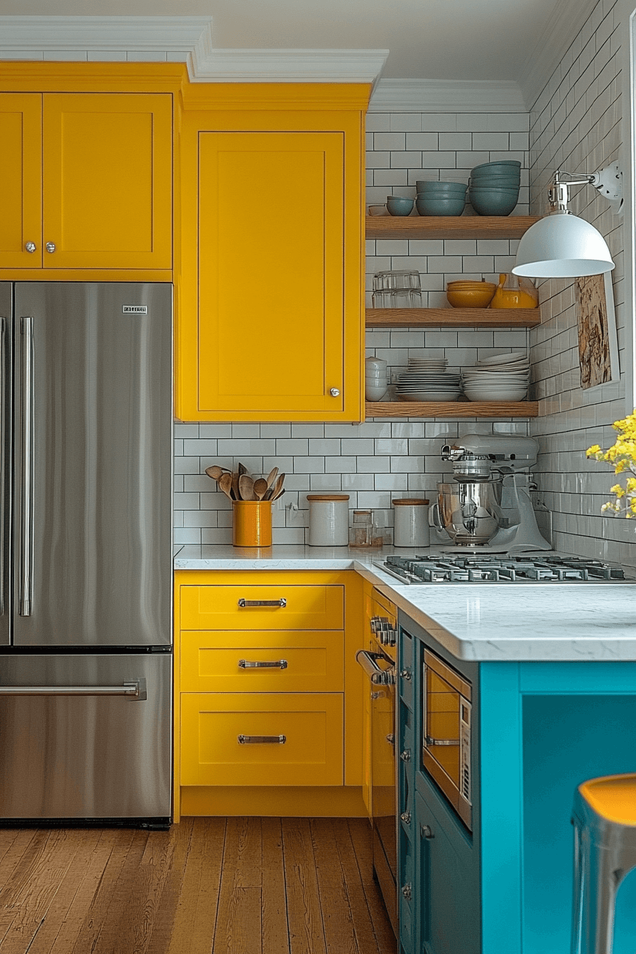 Bright pillows and artwork in small apartment