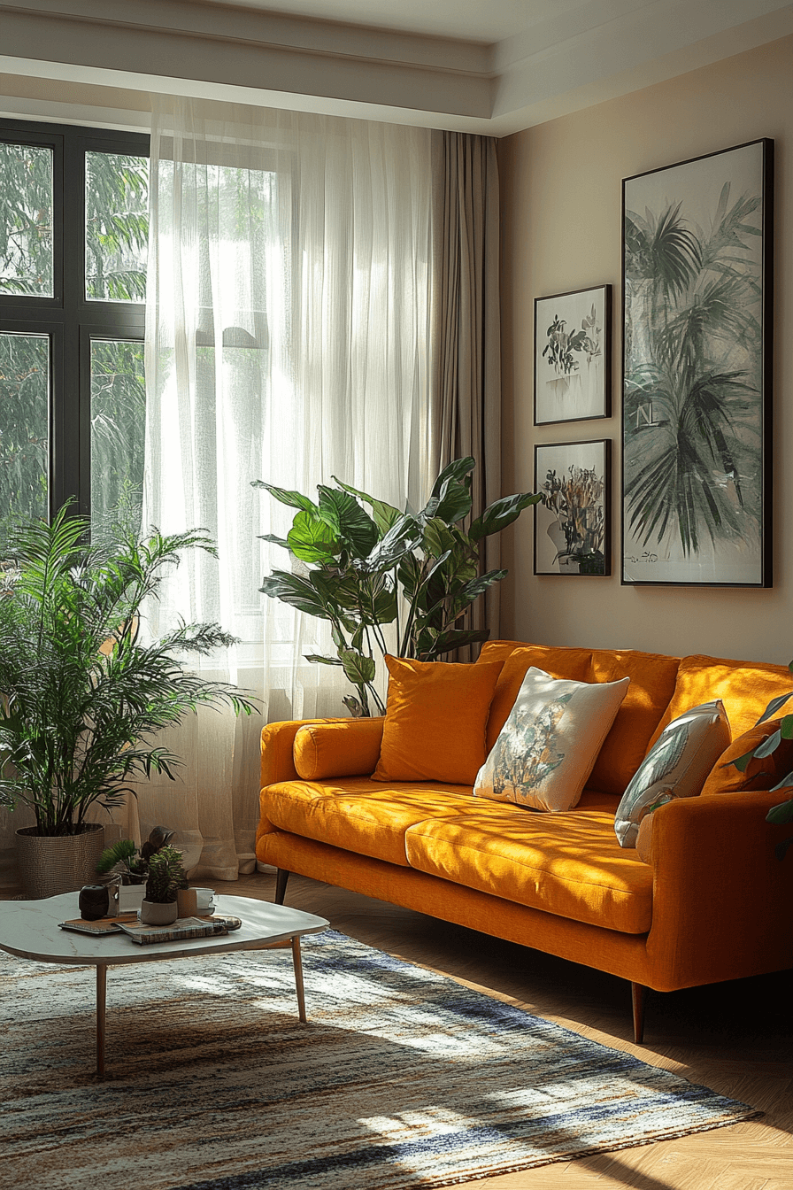 Neutral room with colorful accents