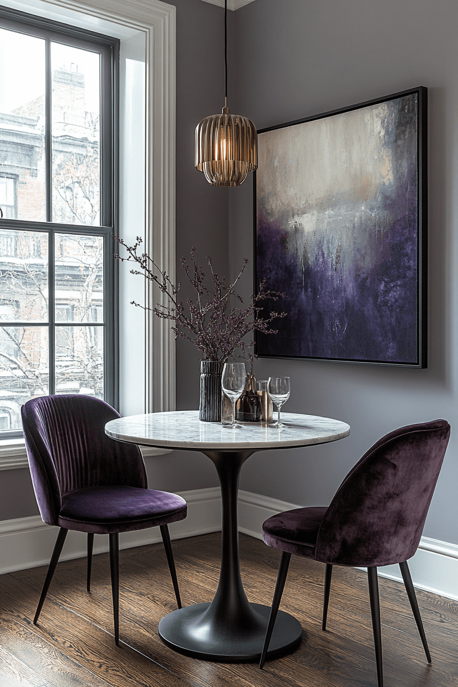 Velvet cushions and silk drapes in small apartment