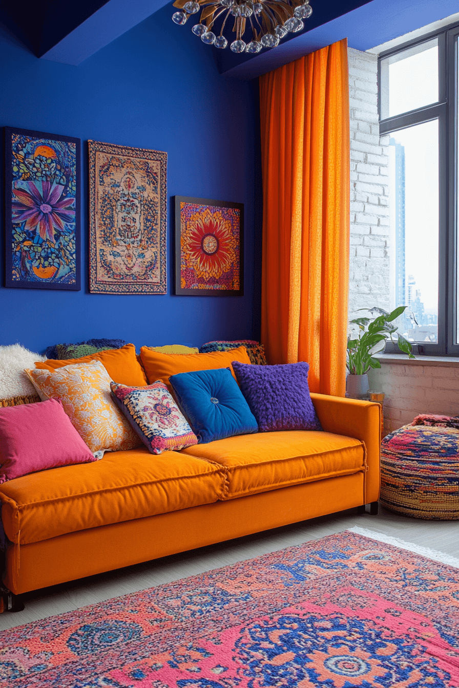 Bold color schemes in small apartment