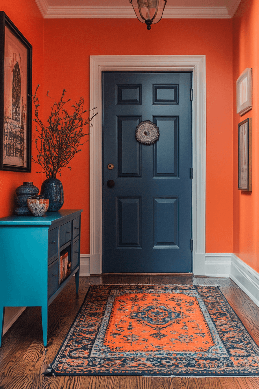 Bright accent wall in small apartment