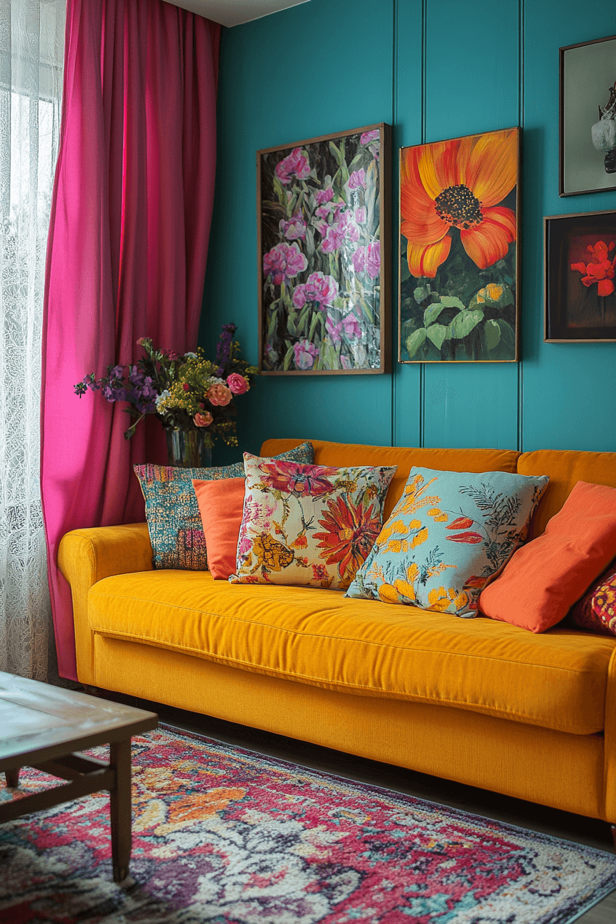 Bold color schemes and clever layouts in small apartment