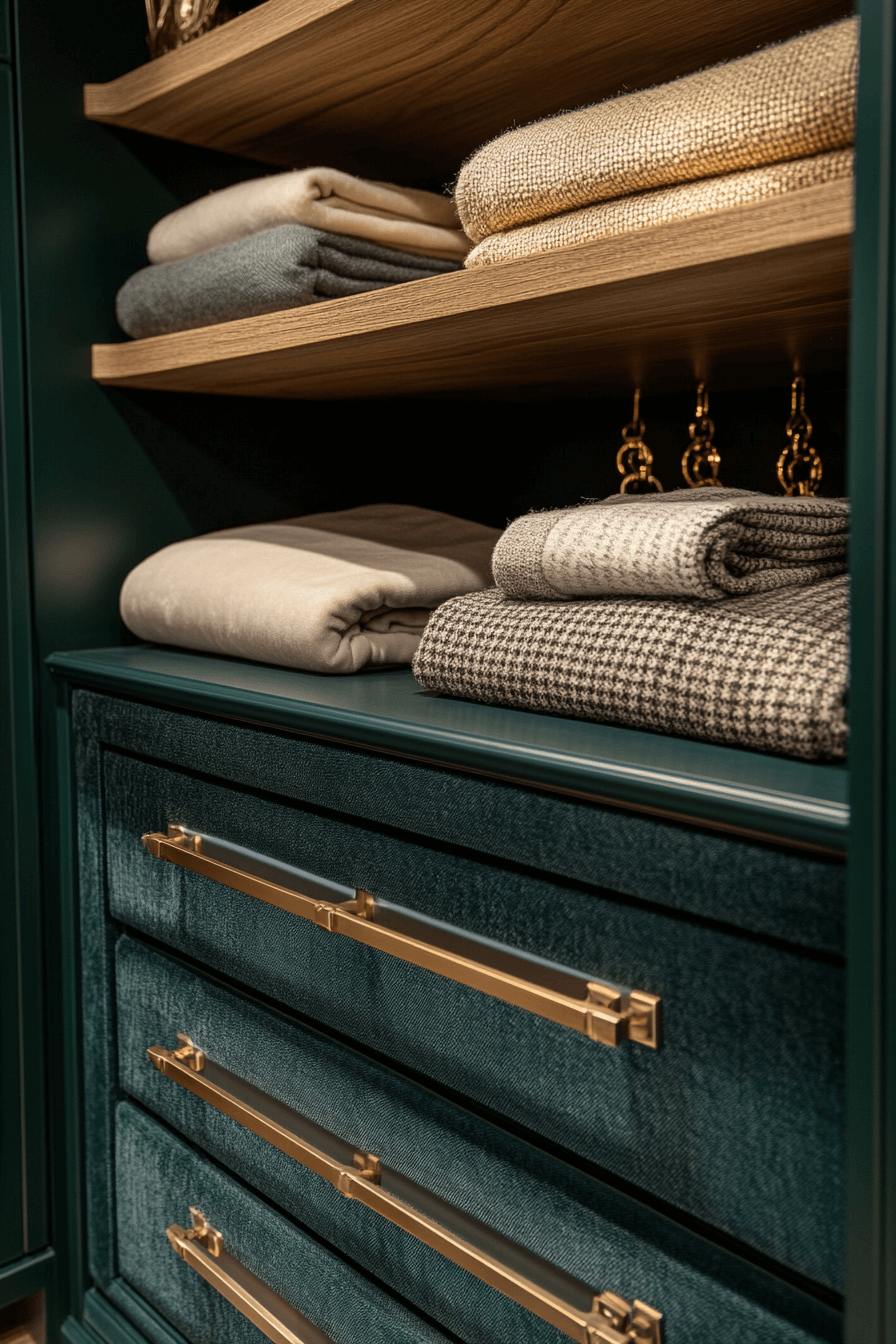 Velvet lined closet shelves