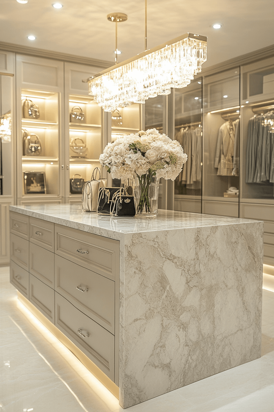 Marble island in luxury closet