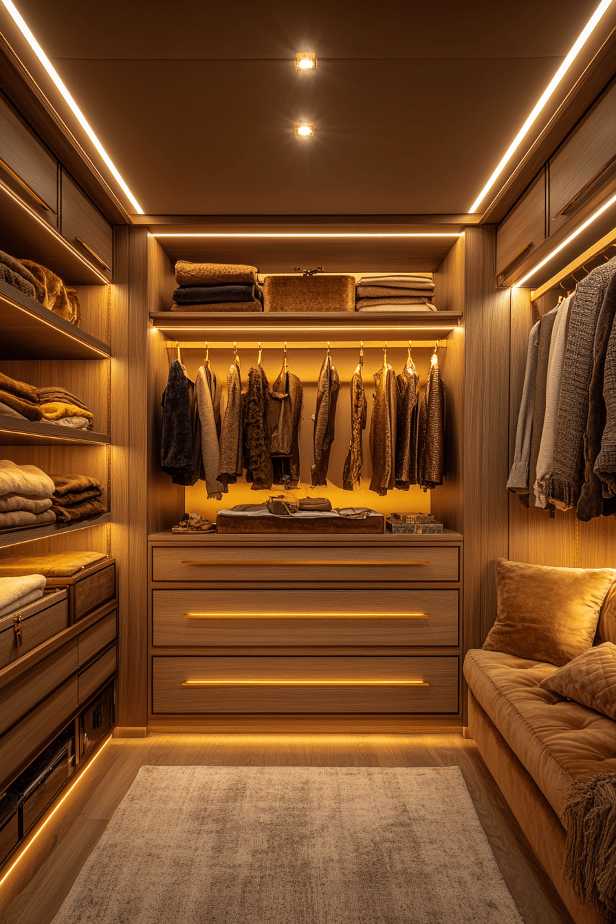 Gold accented closet design