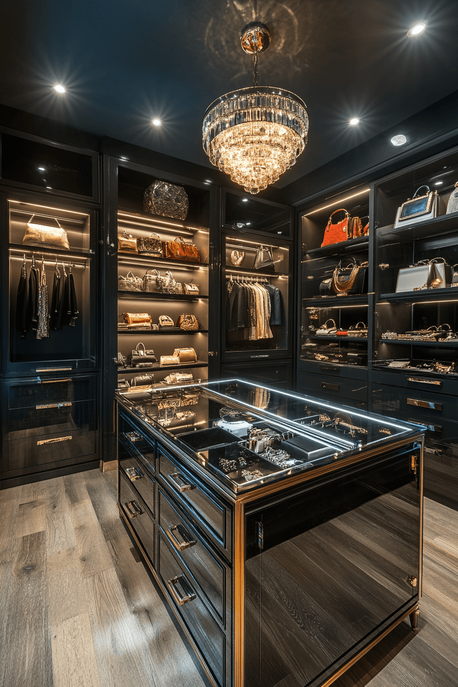 Modern glamour walk-in closet