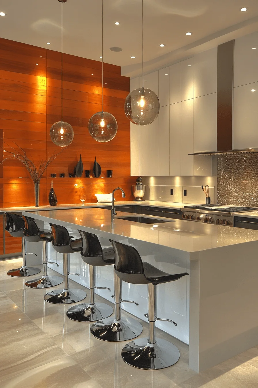 Kitchen with glossy cabinets and black-and-white contrast