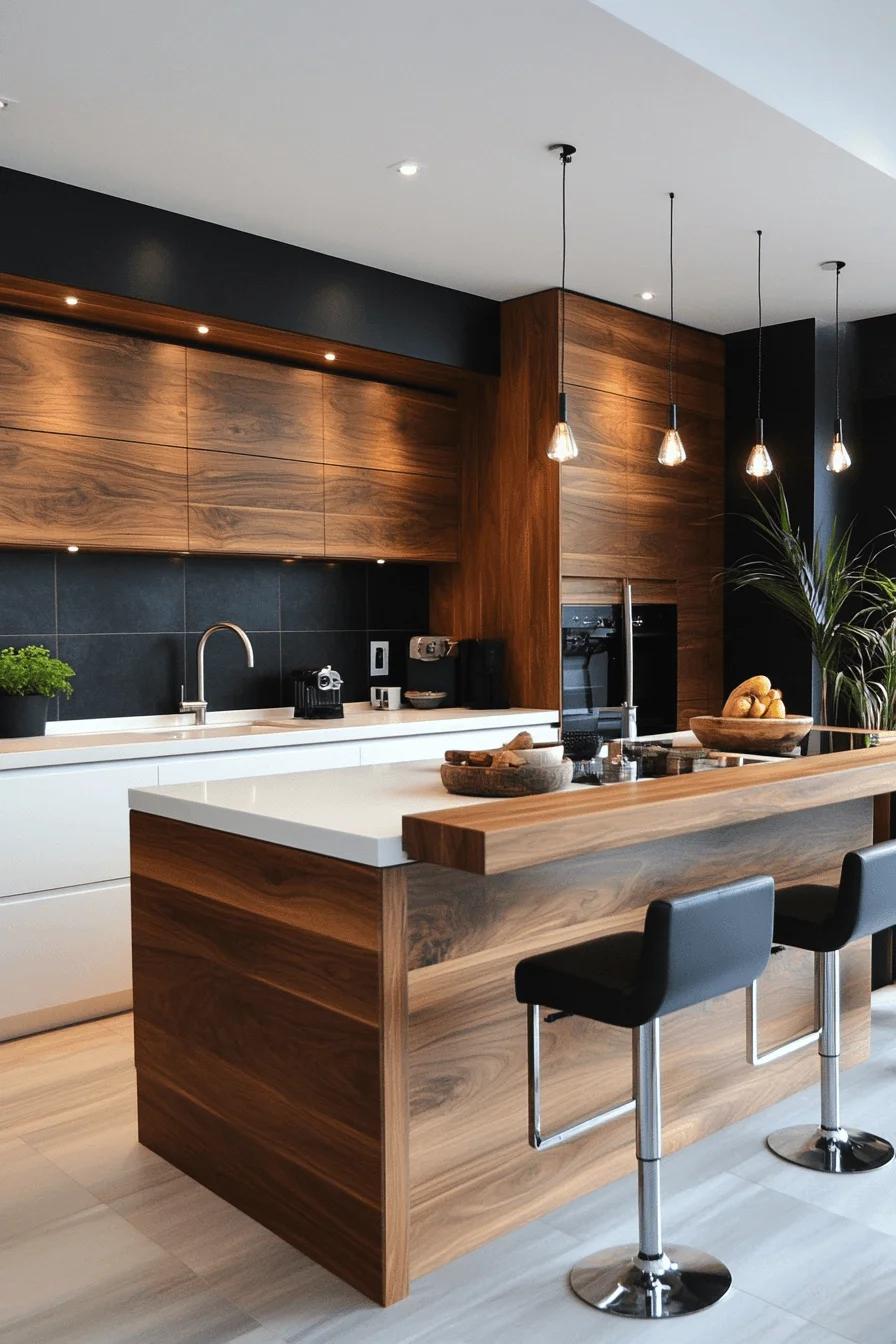 Kitchen with wooden floors and cabinets