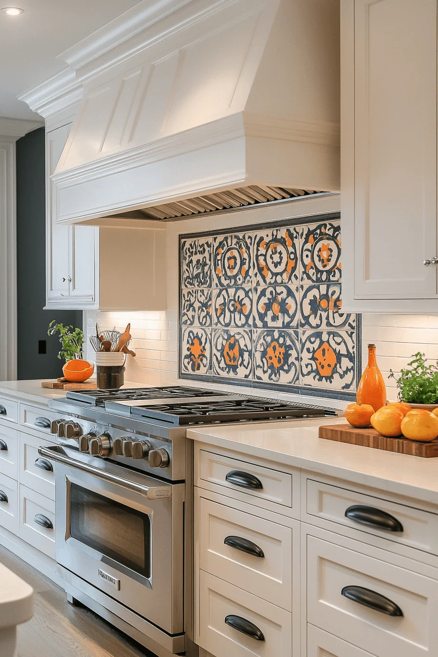 Kitchen with colorful tile backsplash
