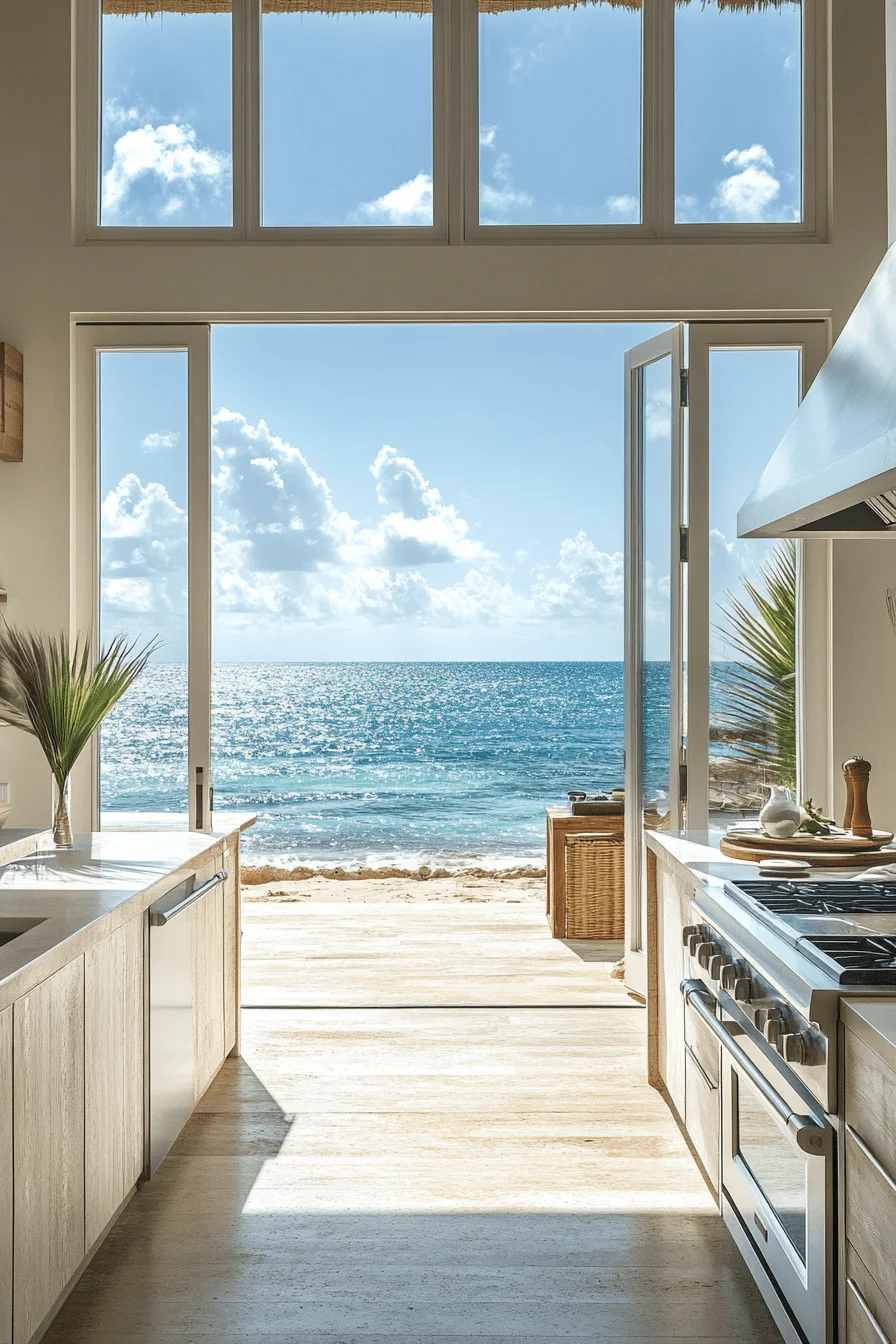 Kitchen with light blue and white cabinets