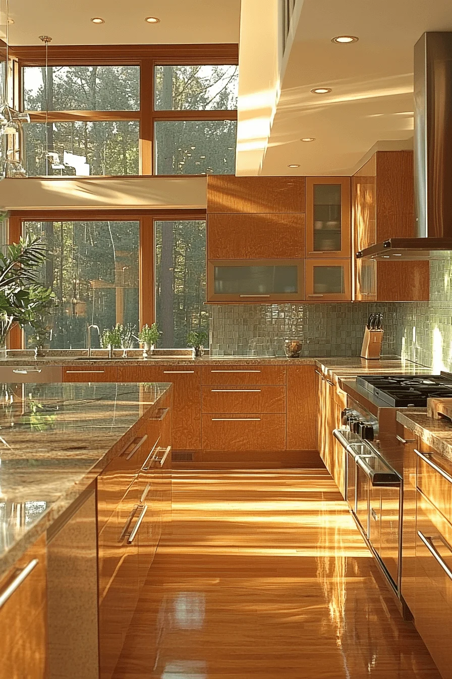 Kitchen with recycled wood and glass elements