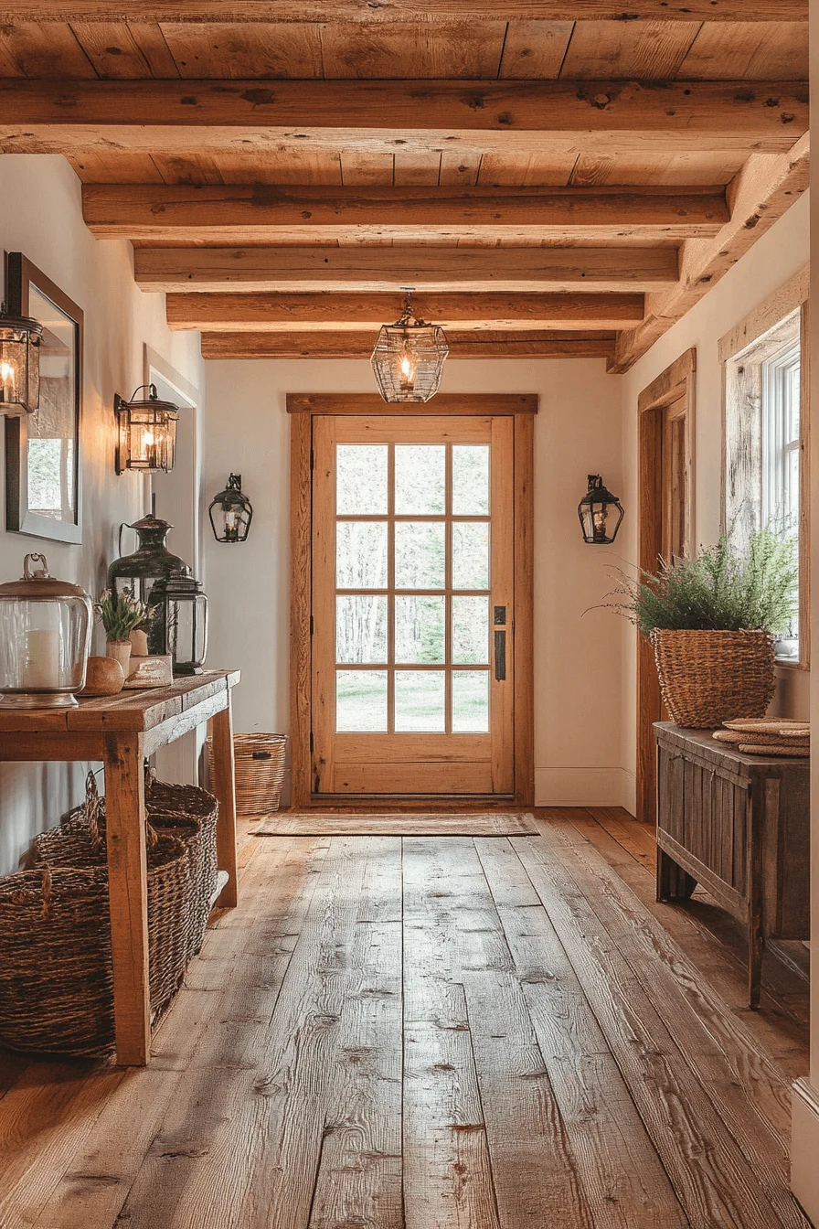 Hallway with exposed wooden beams