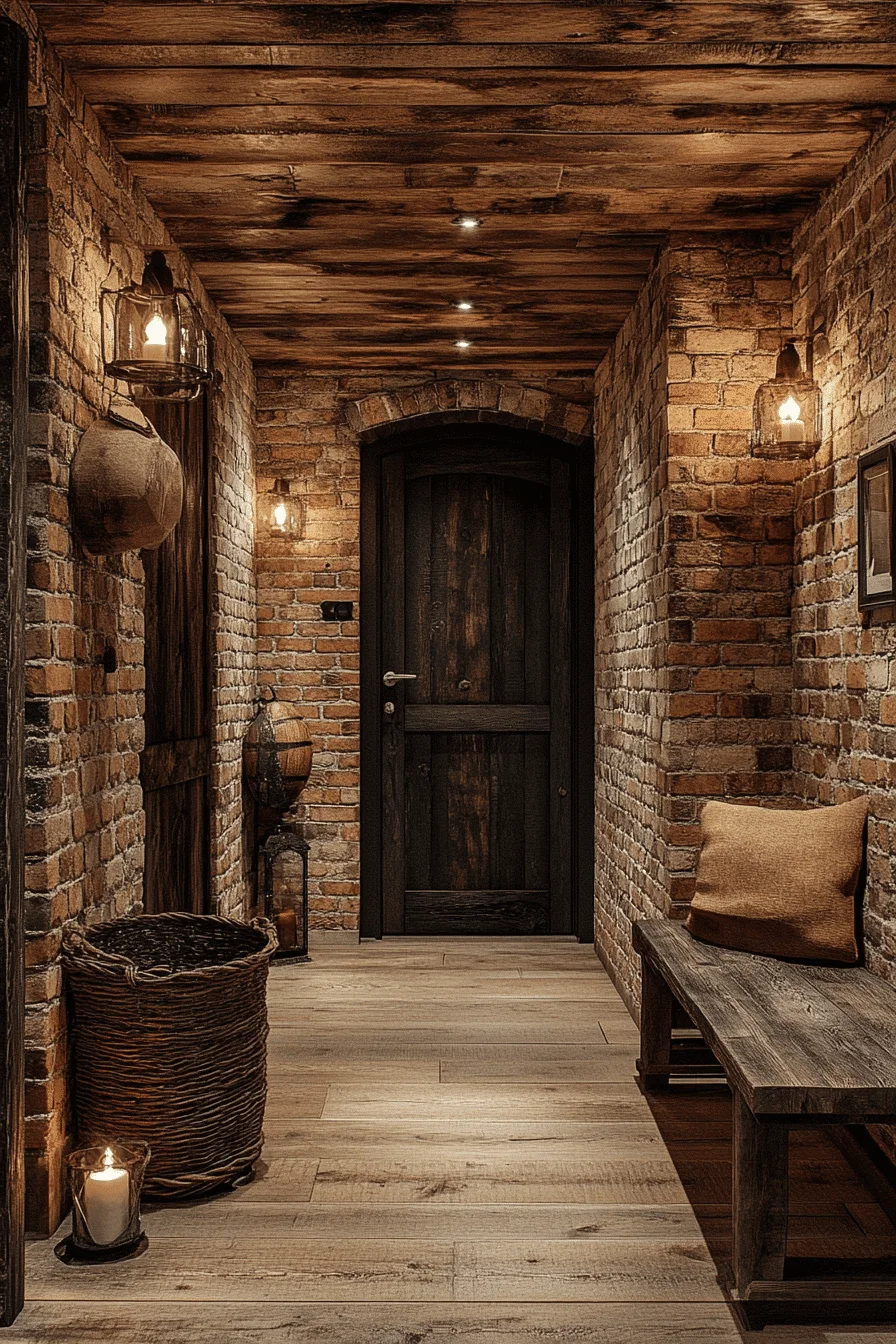 Hallway with brick wall accents