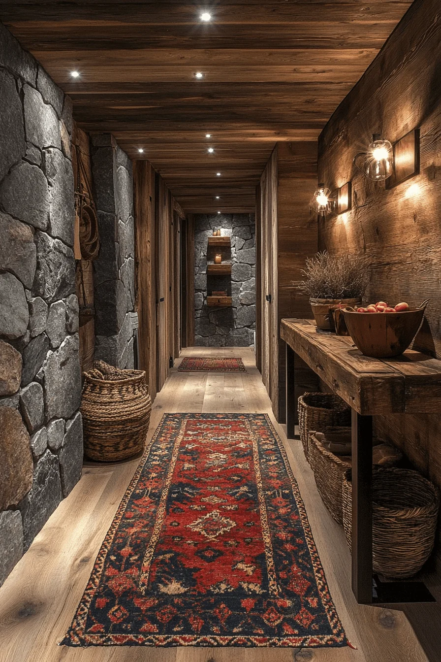 Stone tile flooring in rustic hallway