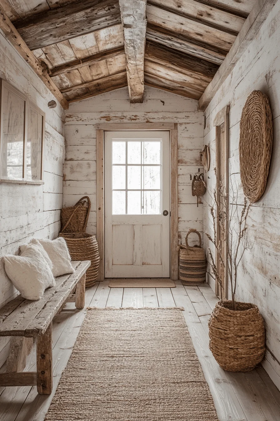 Sisal rug in rustic hallway