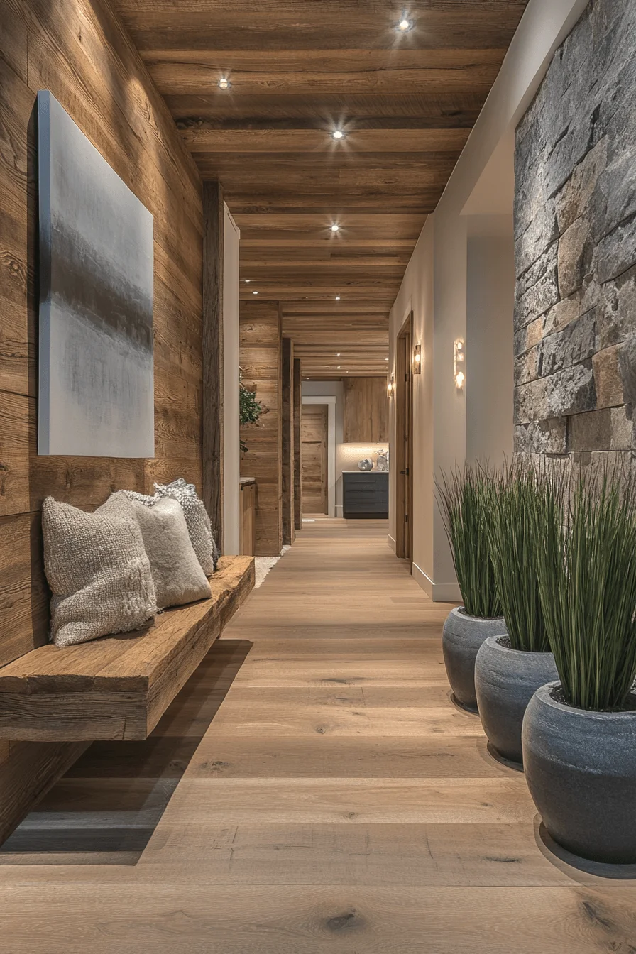Minimalist rustic hallway with modern furniture