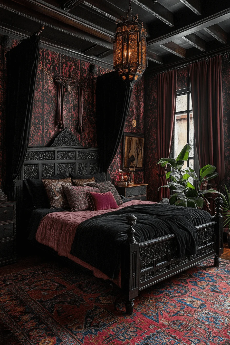 Jewel-tone dark maximalism room