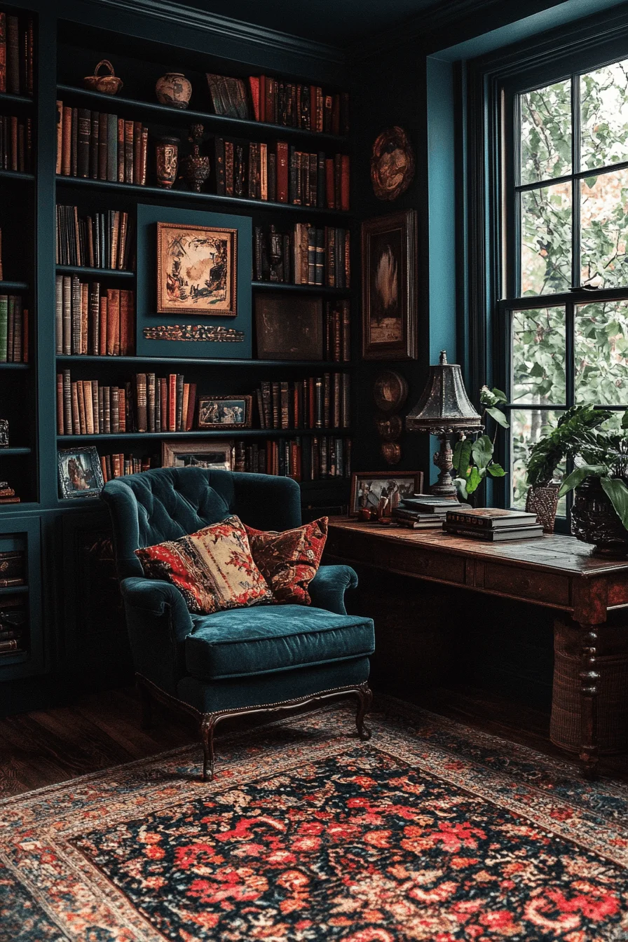 Eclectic art and dark tones in maximalism