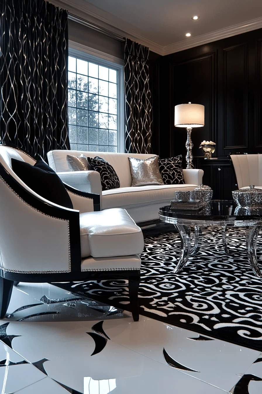 Bold contrasts and glossy finishes in dark maximalism