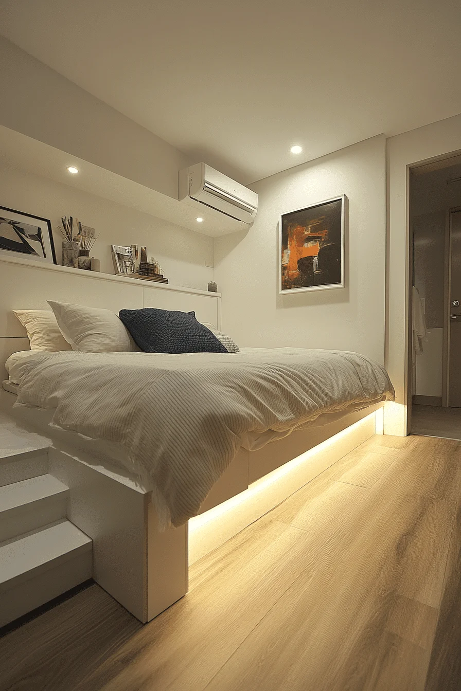 Minimalist bedroom with neutral tones and clean lines