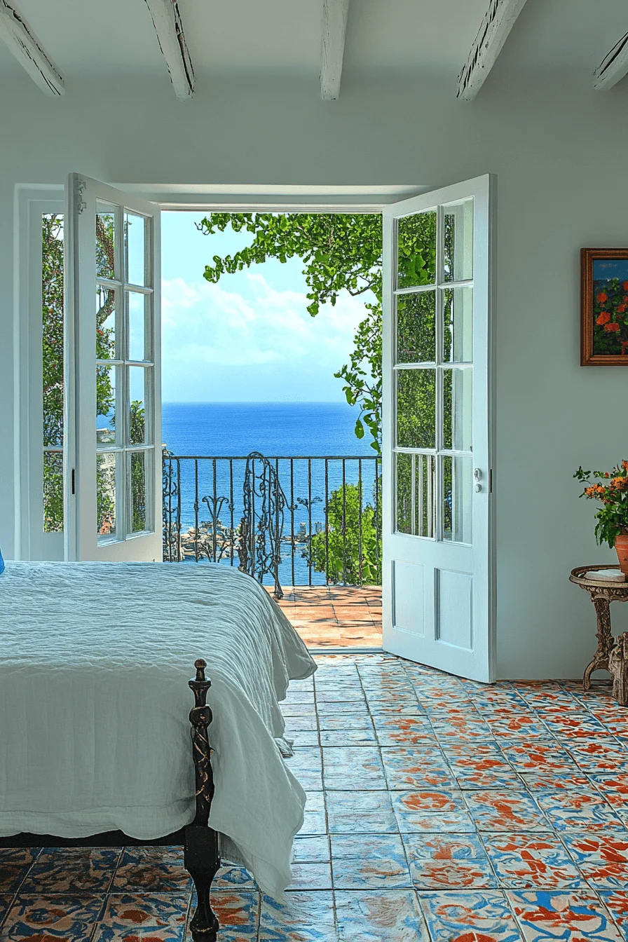 Mediterranean style bedroom with blue and terracotta accents