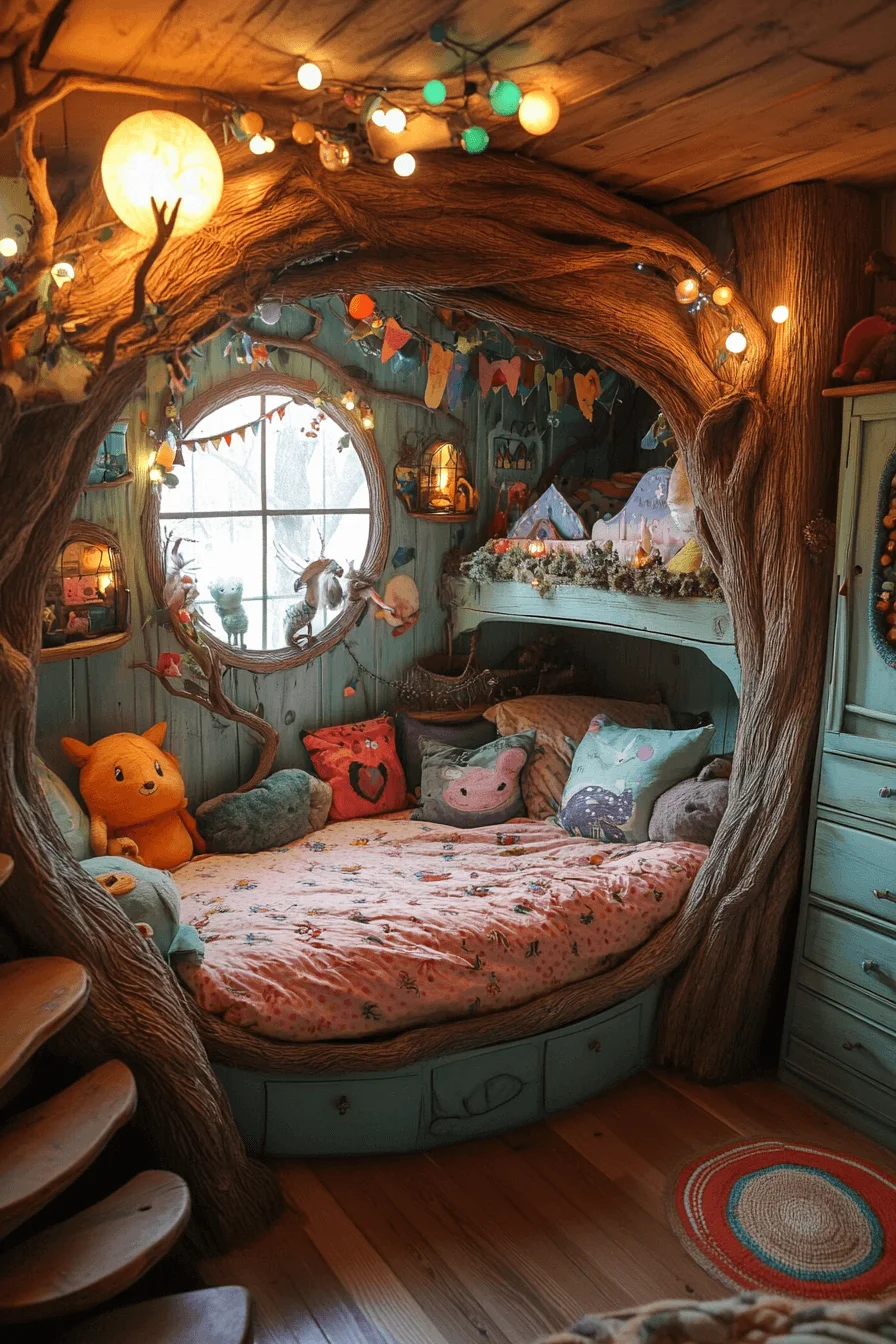 Playful bedroom with colorful patterns and fun decor