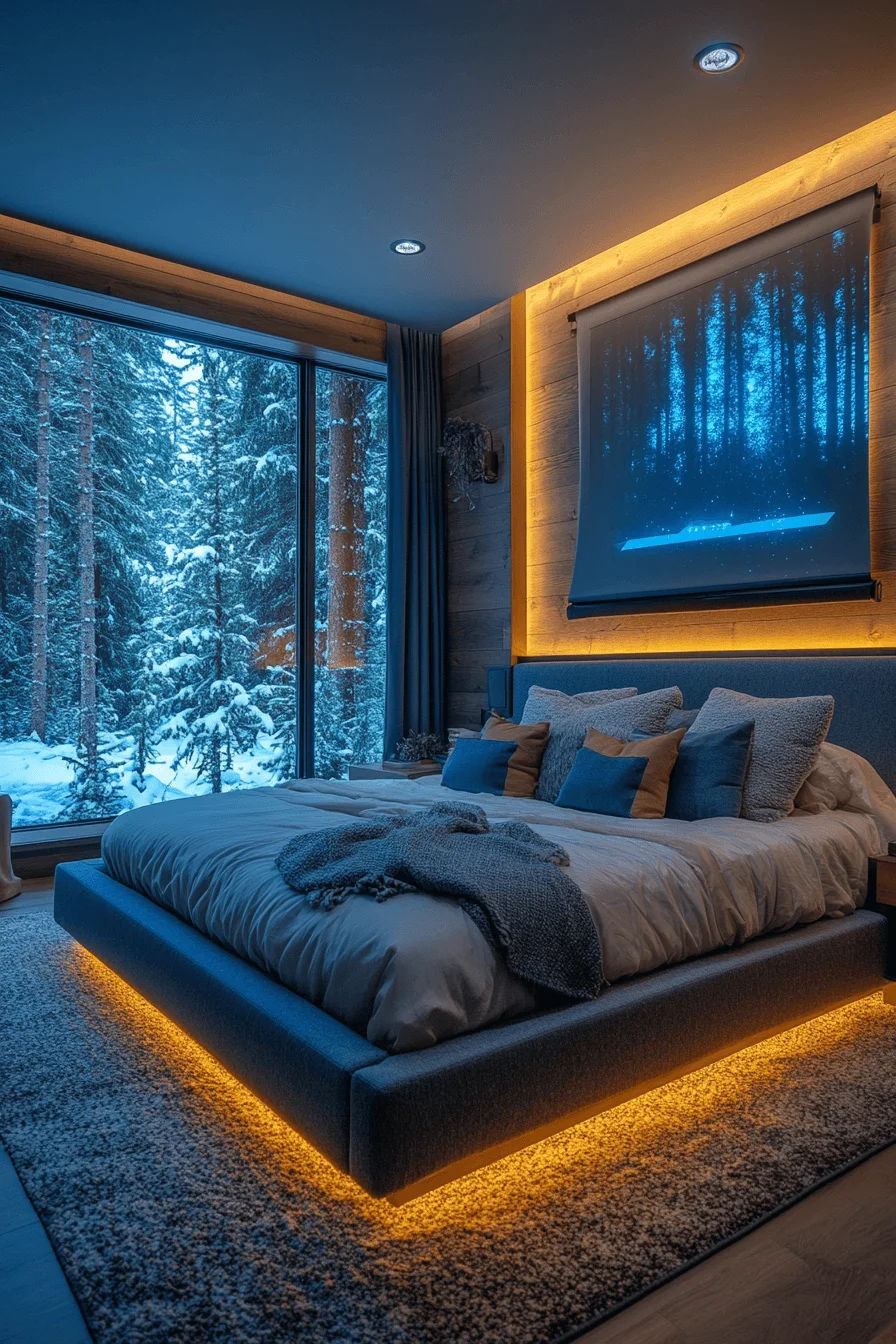 Tech-savvy bedroom with smart lighting and speakers