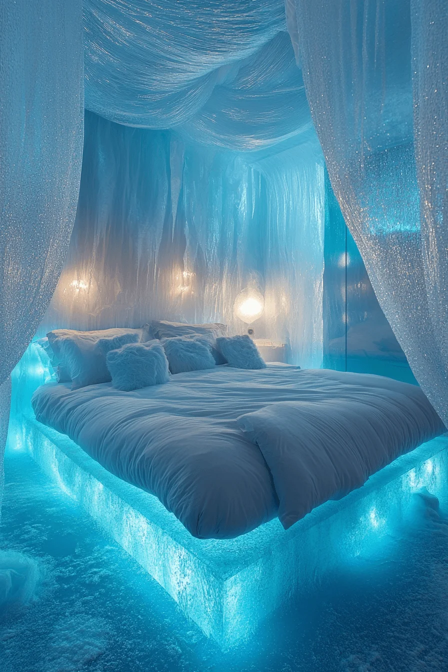 Bedroom with icy blue tones and soft textures
