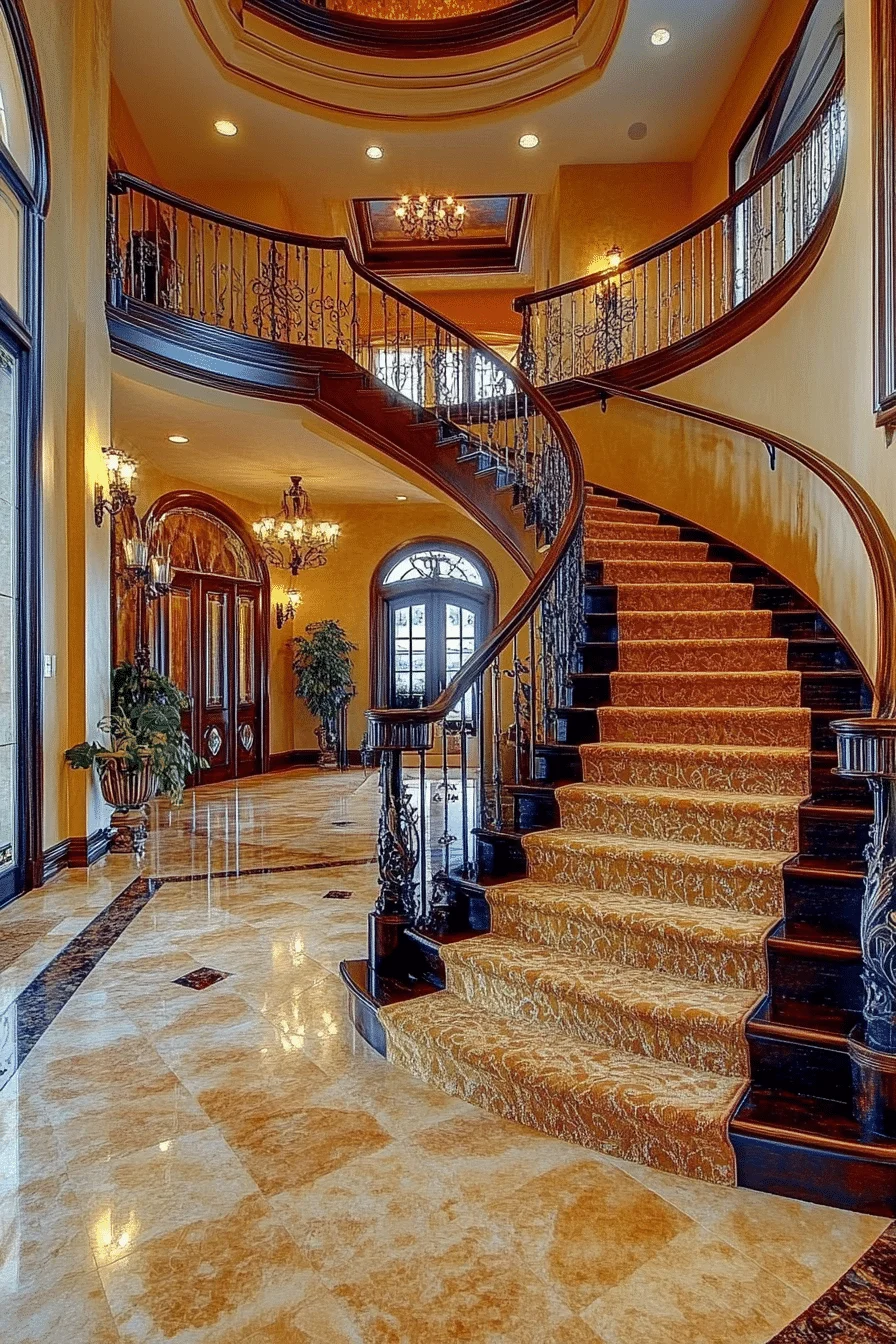 Curved wooden staircase