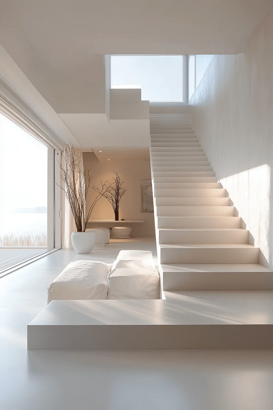 Floating wooden steps with underlighting