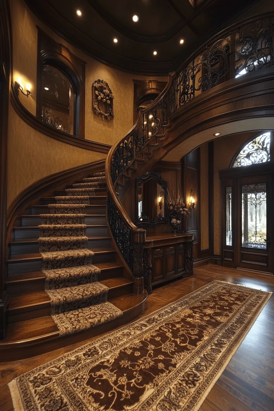 Wooden staircase with natural finish